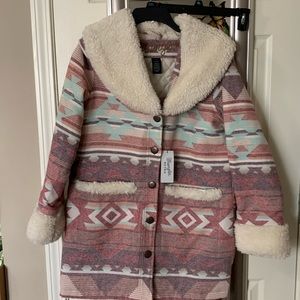 WOMEN'S WRANGLER SHERPA SHAWL COLLAR COAT IN ROSA PINK